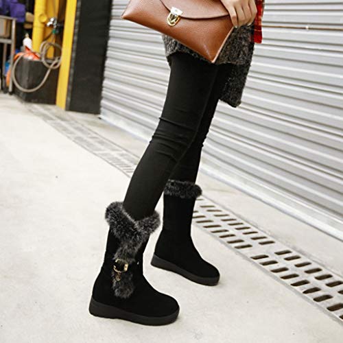 MIOKE Women's Winter Fur Snow Boots Waterproof Mid Calf Suede Buckle Slip On Platform Wide Warm Snow Boot4