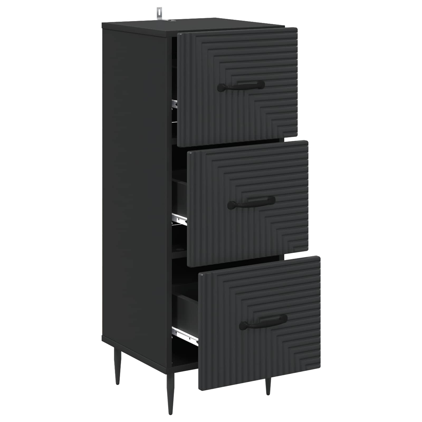 Cassettiera nera in legno, 33 x 34,5 x 89,5 cm, con 3 cassetti, per ufficio, soggiorno, corridoio, versatile, multiuso