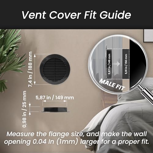 Image of Repa Market 6'' Inch Plastic Black - Vent Cover With Flange - Round Soffit Vent - Air Vent Louver - Grille Cover - Protective Screen Mesh - HVAC Ventilation
