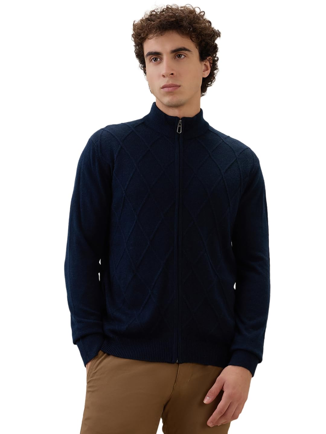 raymond Men Regular Fit Structure Pattern Acrylic Wool Blend V Neck Full Sleeve Casual Winter Wear Blue-picture-46