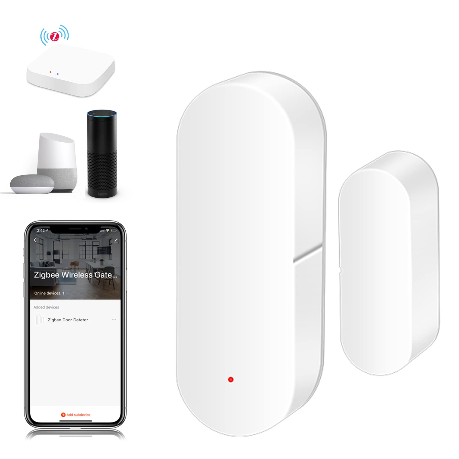 BSEED Zigbee Detector Ventana Puerta 4 Pack,Sensor Alarma Antirrobo Para La Seguridad Tienda Hogar Contra Ladrones, Compatible Tuya Alexa Google Home, Se Requiere Concentrador