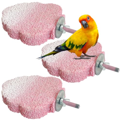 Image of PINVNBY 3PCS Bird Beak Grinding Stone Resin Bird Perch Stand Grinding Claw Birds Cage Perch Parrot Climbing Chewing Toys Parakeet Cage Accessories for Budgies Cockatiels Conures(Pink)