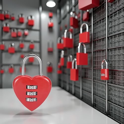 Image of Combination Lock, Heart Shape 3 Digital Password Padlock, Mini Outdoor Combo Gate Lock for School Gym Locker, Fence Gate, Toolbox, Employee Hasp Locker Combination Padlocks (Red)