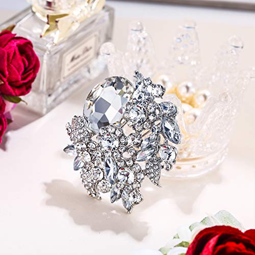 Image of EVER FAITH Rhinestone Crystal Party Flower Leaf Vine Brooch