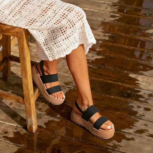 DREAM PAIRS DREAM PAIRS Women's Platform Water Sandals Adjustable Lightweight Waterproof Summer Beach Wedge Chunky Sandals,Size 7,Black,SDWS26002W