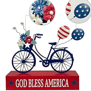 American Patriotic Decor 4th of July Decorations USA Flag Bicycle Box Sign Wooden Block Home Decor Rustic Farmhouse Sign Tabletop for Memorial Day Independence Labor