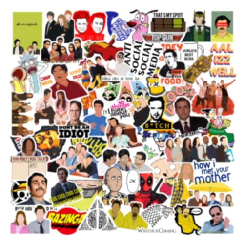 Image of CodersParadise - Pack of 57 Mix TV Shows, Movie, Anime Vinyl Stickers for Laptop, iPhone, Water Bottles, Computer - Friend, Big Bang, Office