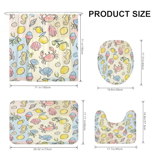 Rideau de douche polyester imperméable anti-moisissure avec tapis crabe - 3