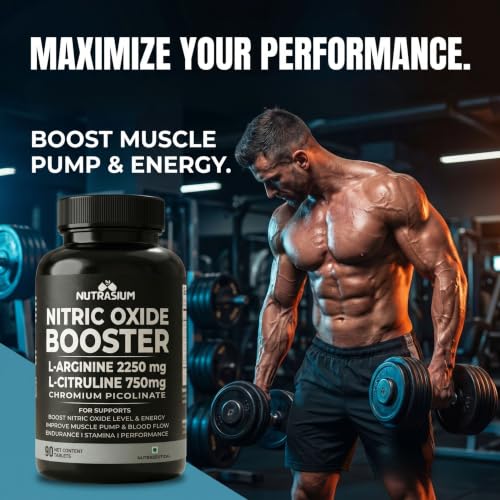 Image of Nutrasium Nitric Oxide Booster | L-Arginine 2250mg | Muscle Pump & Stamina | 90 Tabs