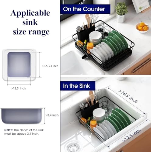 Image of HomeWiz Large Dish Drying Rack | Utensils Drying Rack for Kitchen with Spoon Holder | Kitchen Rack with Built-in Drain Outlet | Heavy Duty Bartan Stand | Forever Rust-Free | 43x32x13 cm | Black