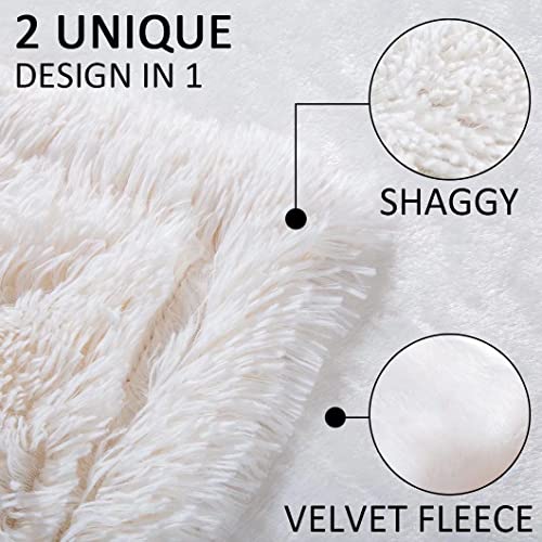 YUSOKI Cream White King Faux Fur Blanket,2 Layers,90"x104",Without Pillows Big Soft Plush Fuzzy Large Warm Fluffy Blanket for Bed