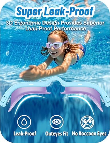 Image of Vvinca Kids Swim Goggles, Swimming Goggles for Kids 3-14 Anti-Fog UV Protection No Leak Pool Glasses for Boys Girls