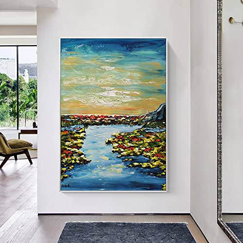 Art abstrait fait main grand tableau pour habiller un grand mur blanc de salon