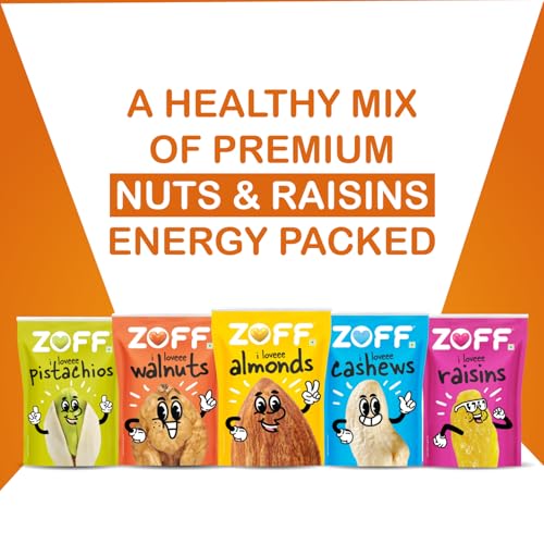 Image of Zoff Dry Fruits Combo Pack - Almonds, Cashews, Raisins, Roasted Pistachios & Walnut Halves | Mix Dry Fruit Combo | Nuts and Dry Fruit Combo | Premium Dry Fruits Mixed Pack - 250g Each (Total 1.25kg)