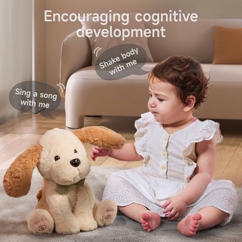 TUMAMA Sprechender Singender Hund Spielzeug Kinder, Plüschtier Sprechende Interaktives Labertier Hunde, Kopie Sprechen, Ohr & Körper Winken, Singen 6-Lieder, Baby Dancing Dog Spiel Nachsprechendes