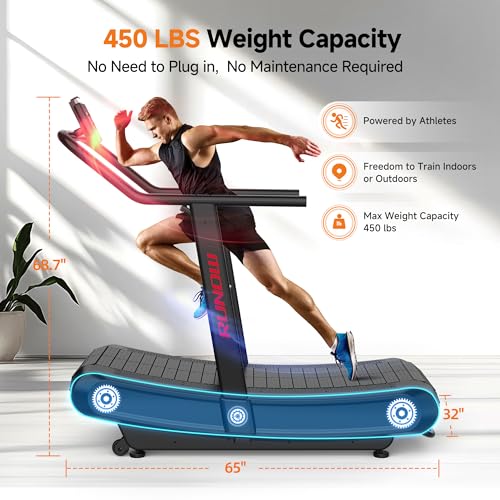 Image of RUNOW Curved Treadmill with 4 Resistance Levels Non Motorized Manual Treadmill with LCD Display,Self Generated Air Runner for Home & Commercial Use 450LBS Capacity