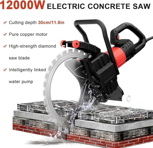 Image of 12000W Wall Chaser Concrete Cutter, 16 inch Electric Concrete Cutter Ring Saw, Cortadora de Concreto, Water Fed Dust Suppression, Wet Saw for Stone Cutting, Rebar, Marble
