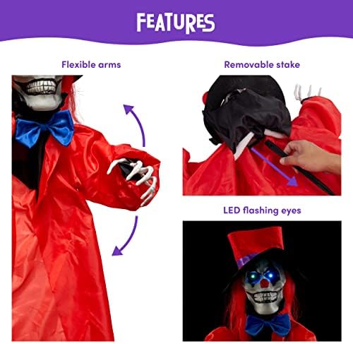 THE TWIDDLERS - Scary Zombie Clown Halloween Decoration, Animated Skeleton Changing LED Eyes and Adjustable Arms, Haunted House, Carnival, Indoor Outdoor Decor