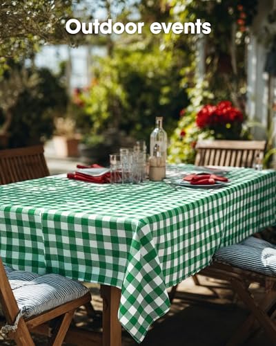 Image of Pureegg Plastic Table Cloth Disposable 8 Pack, 54 x 108 Inch Table Cloths, Easter Party, Picnic, Wedding, Decorative Tablecloths, Rectangle, Baby Blue Plastic Cover, Leakproof & Sturdy, Green Plaid