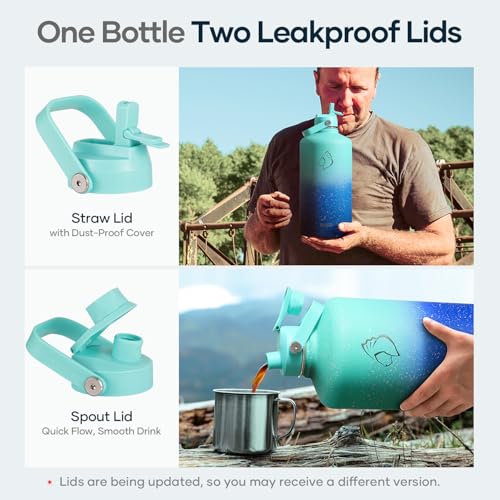 Image of BUZIO 1 Gallon Water Bottle Insulated with Dust-Proof Straw & Spout Lids