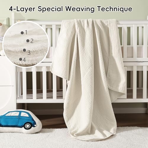 Image of david's kids Baby Muslin Blankets 47 inch X 47 inch, 4-Layer 100% Cotton Muslin Blanket for Summer, Ultra Soft Breathable and Lightweight Receiving Blanket for Boys Girls, Gentle Baby Wrap Swaddle, Oat Milk