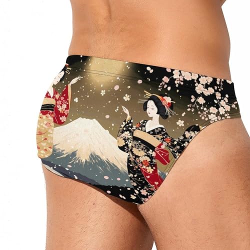Geisha Dancing Moon Fuji Mens Swim Briefs Sexy Bikini Swimwear Bathing Suits Trunks3