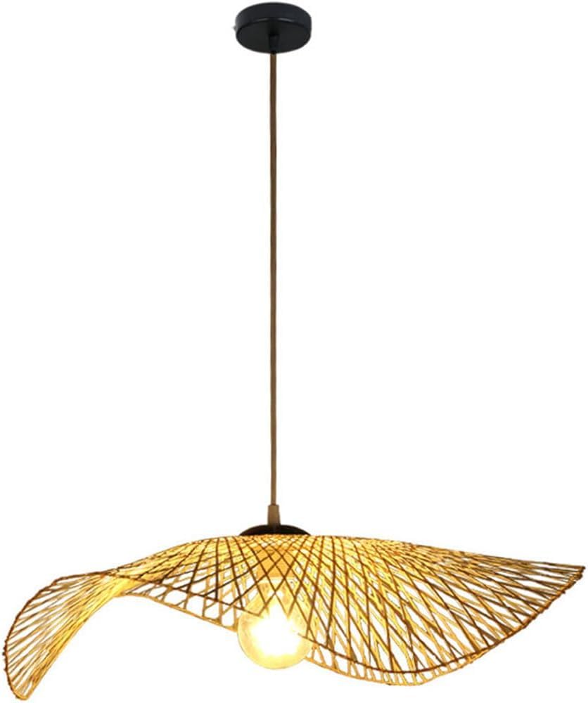 LYMSXAZOU Single Layer Wicker Pendant Light Basket Lamp Shade 1-Pack Coastal Style Cage Ceiling Chandelier Restaurant Lighting Fixtures,Indoor