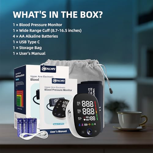 Image of Electronic Upper Arm Blood Pressure Monitor, Adjustable Bracelet Wide Range 8.5 inch to 16.5 inch, Blood Pressure Monitor for Home Use, Digital Display