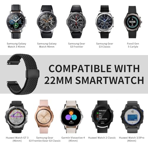 Nylon Geflochtenes Uhrenarmband 22mm mit Magnet Verschluss, Armband 22mm Elastisches Band für Galaxy Watch 3 45mm/46mm/Gear S3 Classic/Amazfit Balance/gtr 3/4/2/bip 5/Huawei Gt 5/4/3/2 46mm – Bild 5