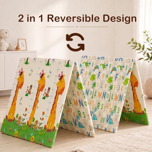 Image of StarAndDaisy Foldable Baby Play Mat 5 x 6.5 ft, 6MM Thick XPE Foam Playmat, Reversible 2-in-1 Design, Lightweight Cushioned Floor Mat for Crawling, Playing & Learning