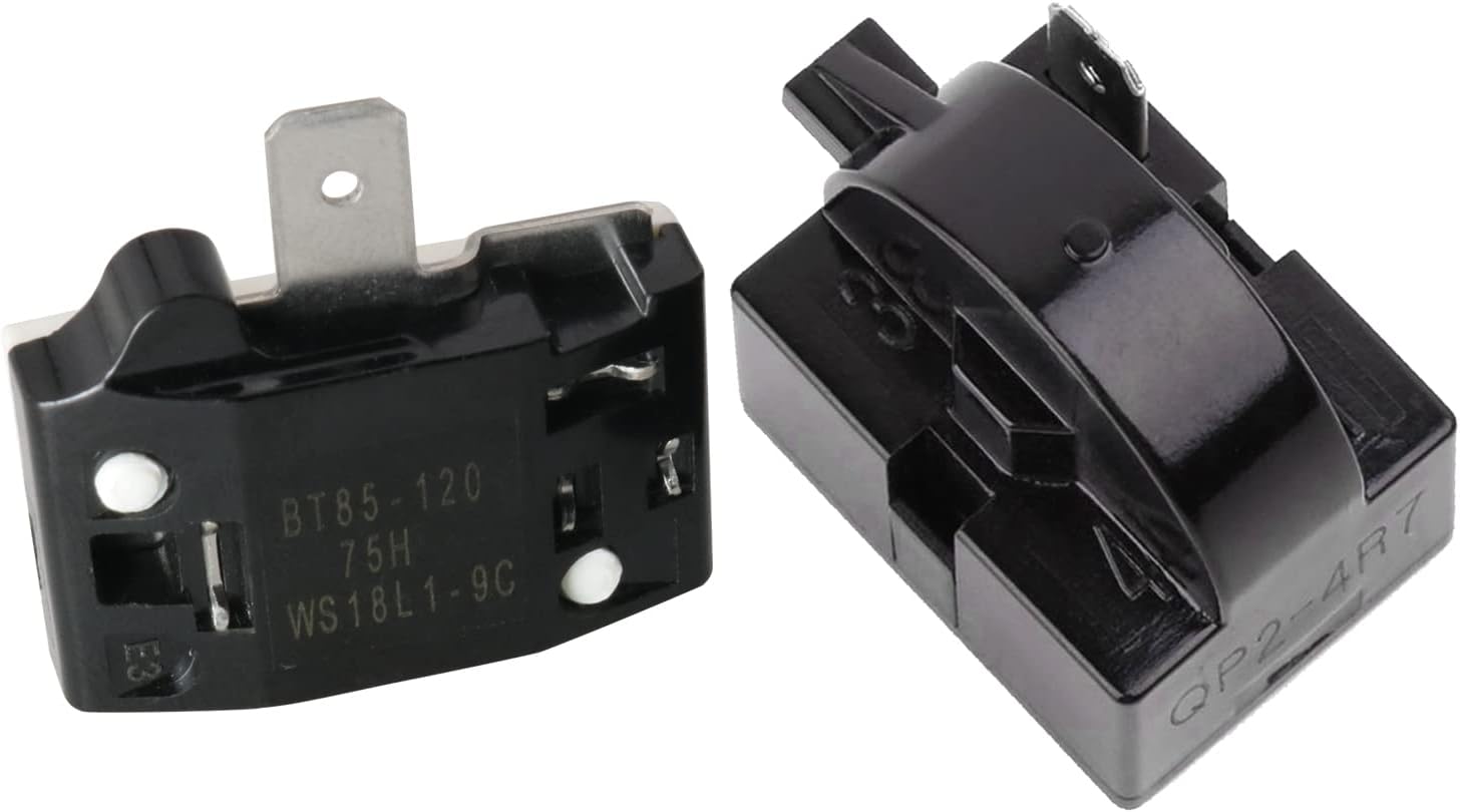 Refrigerator Starter Relay and Overload Protector Kit - QP2-4R7 4.7 Ohm 1 Pin PTC Relays and 6750C-0005P Protectors