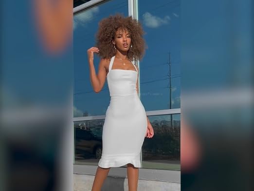 open lace back dress houstil Women's V Neck Halter Fishtail Bandage Bodycon Dress Party, White,  Small : Amazon.ca: Clothing, Shoes & Accessories