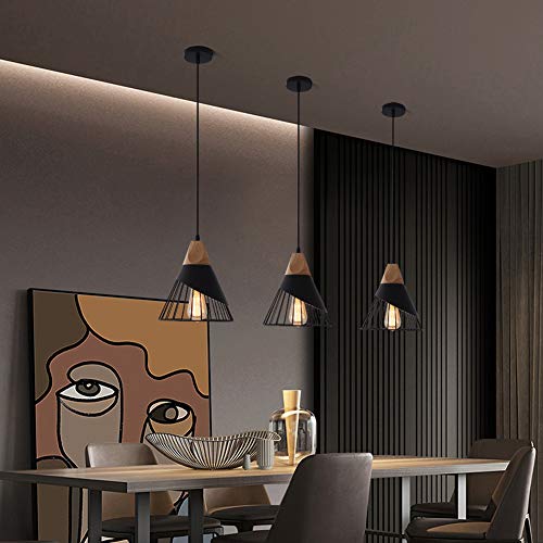 Modern Black Pendant Light Over Kitchen Island, Adjustable Wood Hanging Light Fixture,Industrial Pendant Lighting for Dining Room,Living Room,Bedroom,Hallway,Kitchen,Bar - Image 6