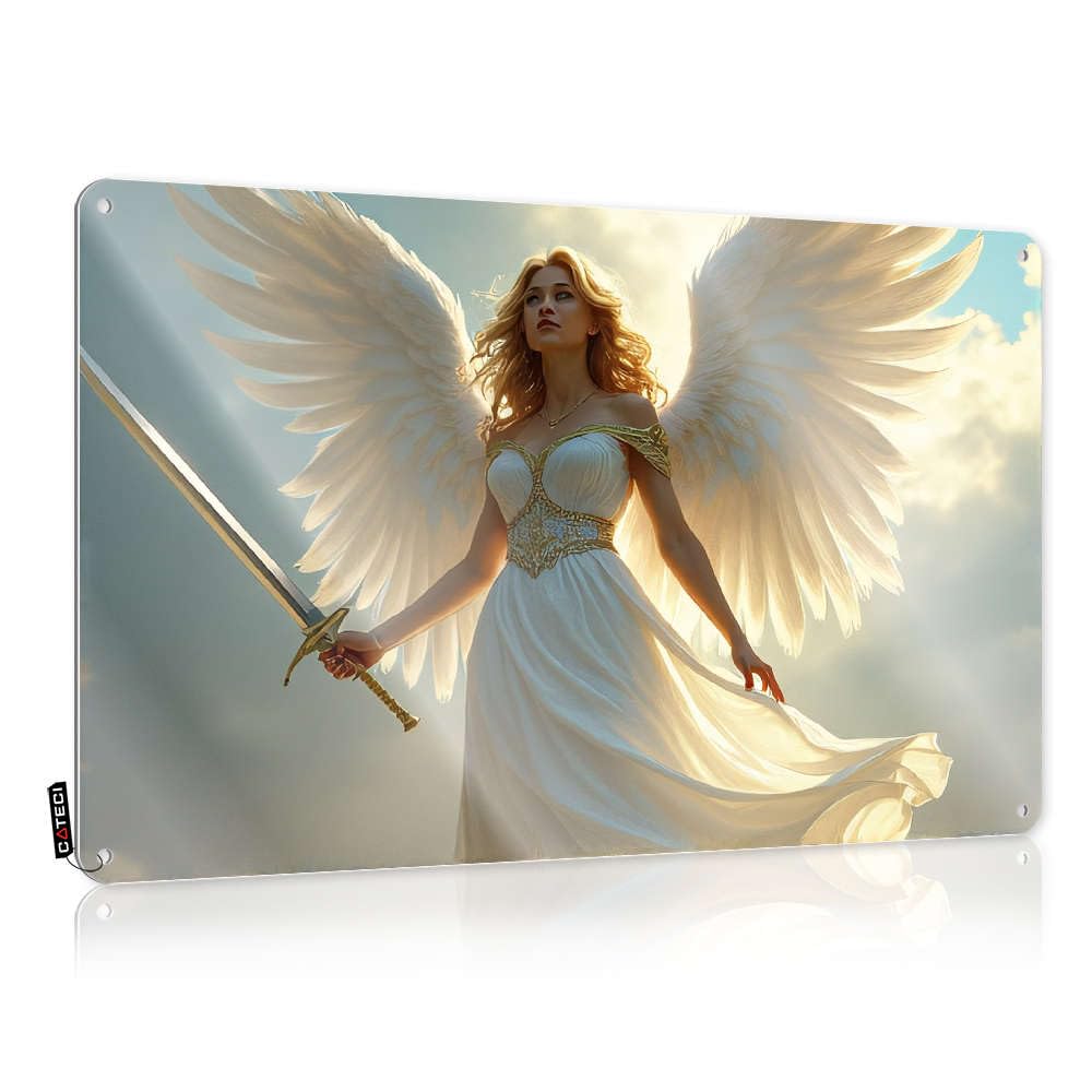 Men Cave Decor Angel With Wings Holding A Sword. Tin Sign Tin Metal Sign Bar Mirrors For Man Cave(30X40CM)