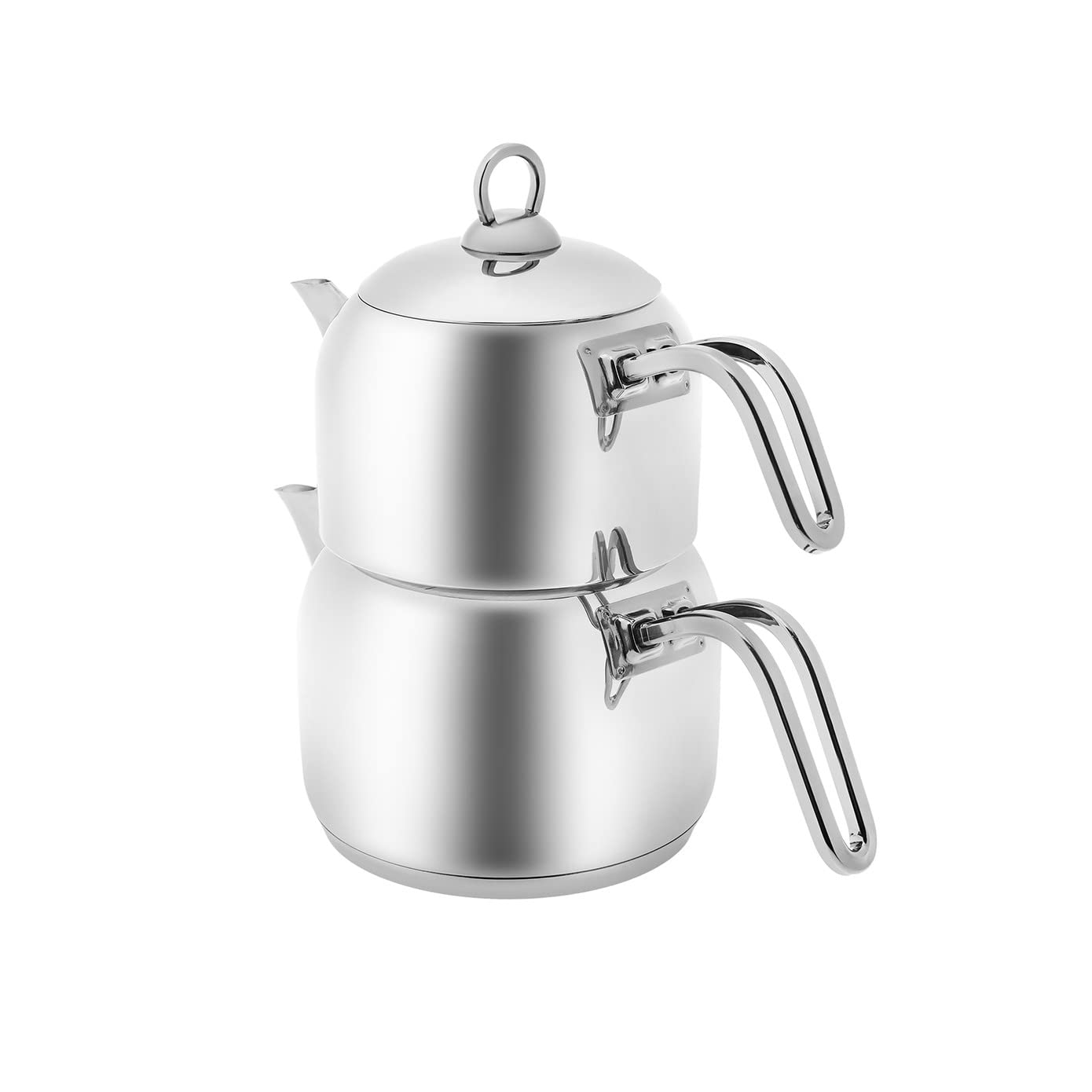 KARACA Bollitore da Tè Turco in Acciaio Inox, Set da Tè Tradizionale Turco in 3 Parti, Compatibile con Induzione, Gas, Elettrico e Vetroceramica, 3.3 Litri, Argento