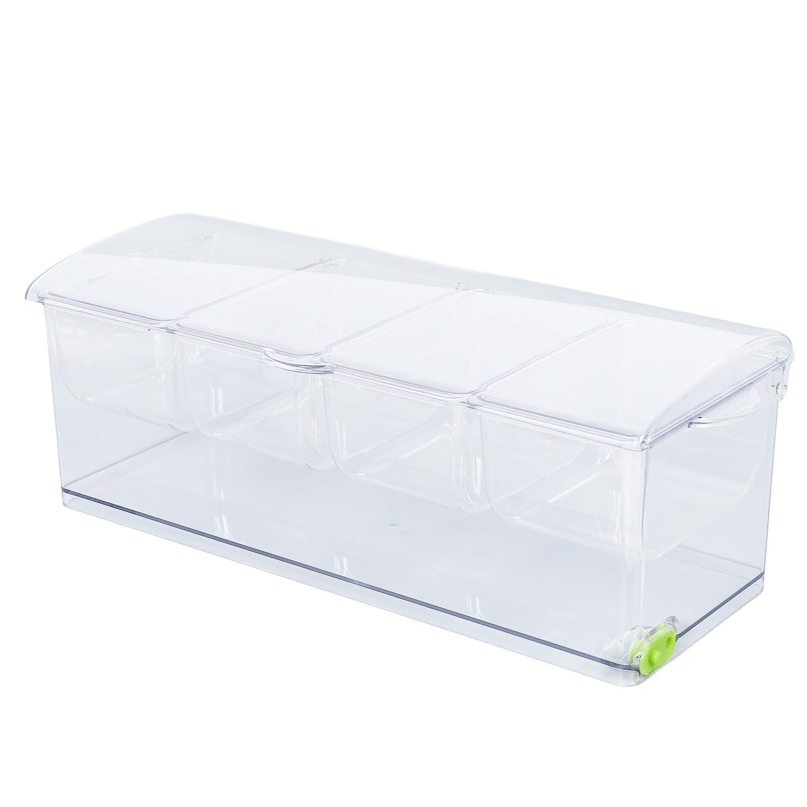 Servidor de Condimentos de Plástico Transparente Enfriado con Hielo con Cubierta Sellada para Uso en Cocina, Liviano y Portátil, Incluye 4 Compartimentos para Reuniones Familiares (4