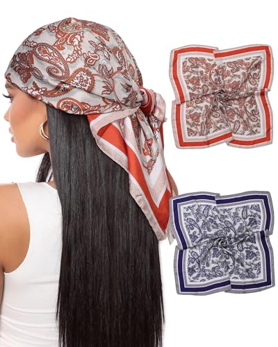 Coubeau - Paquete de 2 Añuelos de Satén Cuadrados de 70 x 70 cm, Pañuelos para la Cabeza y Cuello para Mujer