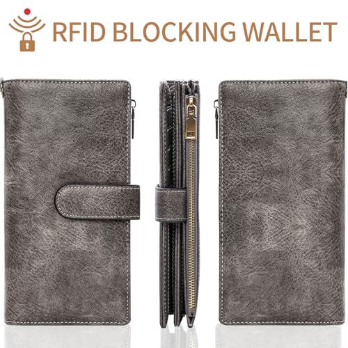 Image of XINNSTAR Womens Wallet RFID Blocking Large Capacity Credit Card Holder Long Purses for Women with Wristlet Pocket ID Window