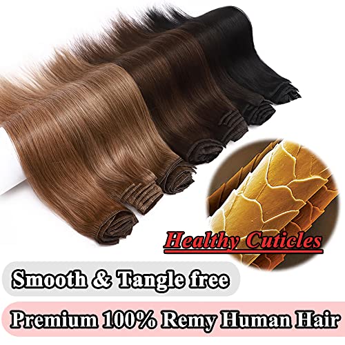 My-Lady Double Weft 100% Remy Human Hair Clip In Extensions 14''-22'' Grade 7A Quality Full Head Thick Long Soft Silky Straight 8Pcs 18Clips(20Inch 150G #1B Natural Black) #TOP3