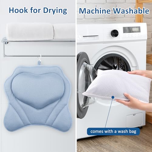 LuxStep Bath Pillow-Bathtub Pillow with Air Mesh Fabric & 6 Non-Slip Suction Cups, Bath Pillows for Tub Head, Neck and Back Support, Bath Accessories Spa Gifts, 17 * 17in, Blue