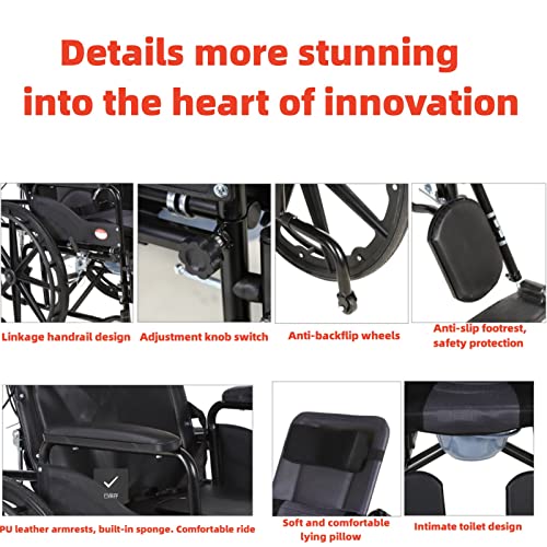 Lightweight Transport Chair Backrest 180° Adjustment With Locking Hand Brakes, 24 Inth Rear Wheels, Removable & Flip Up Arms For Easy Transfer #TOP7