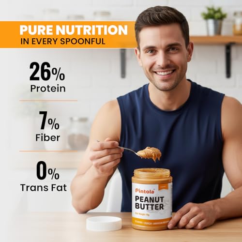 Image of Pintola Original Classic Peanut Butter Crunchy 500g - with High Protein 26g & 7.2g Fiber, Premium Roasted Nuts, Gluten Free, Zero Trans Fat, with MUFA Good Fats, Vit E & B3, Dairy Free