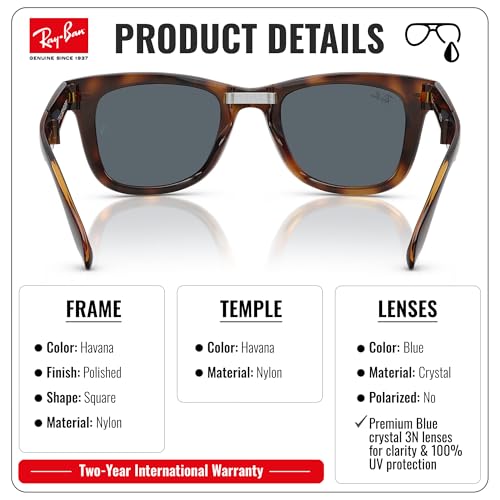 Image of Ray-Ban RB4105 WAYFARER FOLDING CLASSIC Square Shape Sunglasses for Men with Official Eyewear Kit