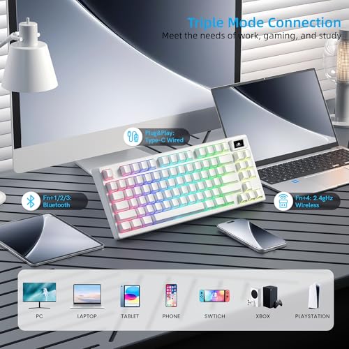 Image of Womier 75% Wireless Mechanical Keyboard with Color Multimedia Screen | PC Gaming Keyboard, 3-Modes Hot Swappable Shine Through Manga Keyboard w /Wrist Rest, Gasket RGB Custom for Mac /Win (SK80 PRO)