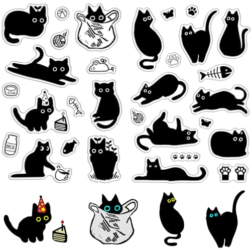 CRASPIRE 2 Sello de Goma Transparente de Gato Negro Reutilizable Lindo Gatito Pata de Gato Dibujos Animados Sellos de Silicona Transparente Vintage para Diario Tarjetas Decoración Bricolaje Álbumes