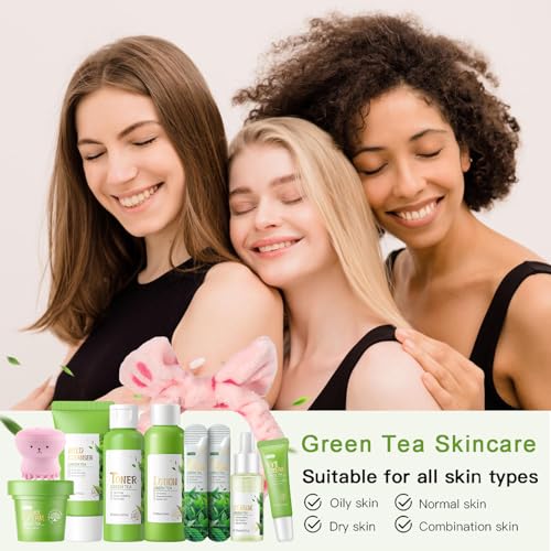 Green-Tea-Skincare-Set-Organic-Skin-Care-Set-Facial-Kit-for-WomenTeenage-Girls-Green-Tea-Skin-Care-Products-Set-Face-Skin-Care-Routine-Kit-hydrating-Skin-Beauty-Gift-10-Pack-Green-Tea