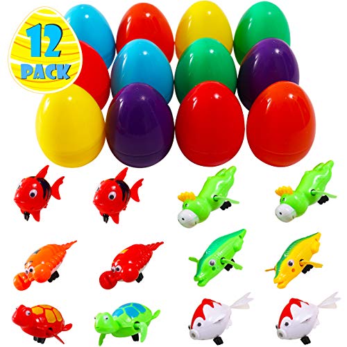 Alea's Deals 12 Packs Jumbo Size (4'') Easter Eggs with Windup Swimming Toys Up to 22% Off! Was $8.95!  