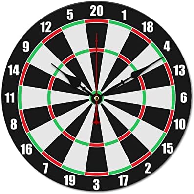 Wall Clock Dart Board Design Round Vintage Wall Clock Battery Operated Silent Sports Gifts Clock 10 Inch Living Room Bedroom Office Kitchen School for Kids Son Boys Baby Child Classroom Clock Art