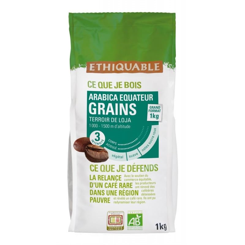 Café Grains Bio Equateur Équitable 1kg - Saveurs Uniques - Commerce Équitable - ETHIQUABLE - Le Lot De 2
