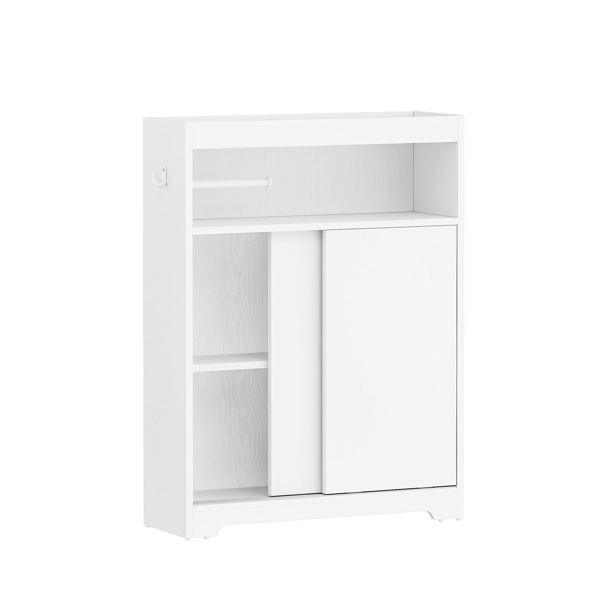 Hzuaneri Meuble de Salle de Bain, Meuble Toilette avec Rangement Papier Toilette et Crochets, Portes Coulissantes, Étagère Réglable, 20 x 60 x 80 cm, Blanc BC62813X